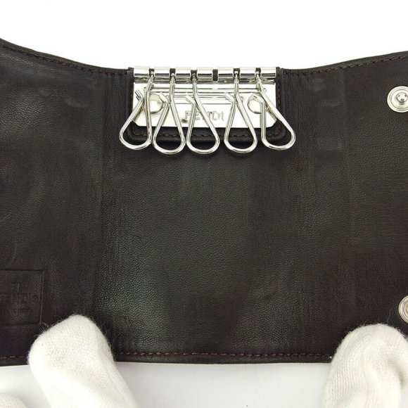 Authentic FENDI key case pecan beige canvas  ~ leather - Picture 5 of 8